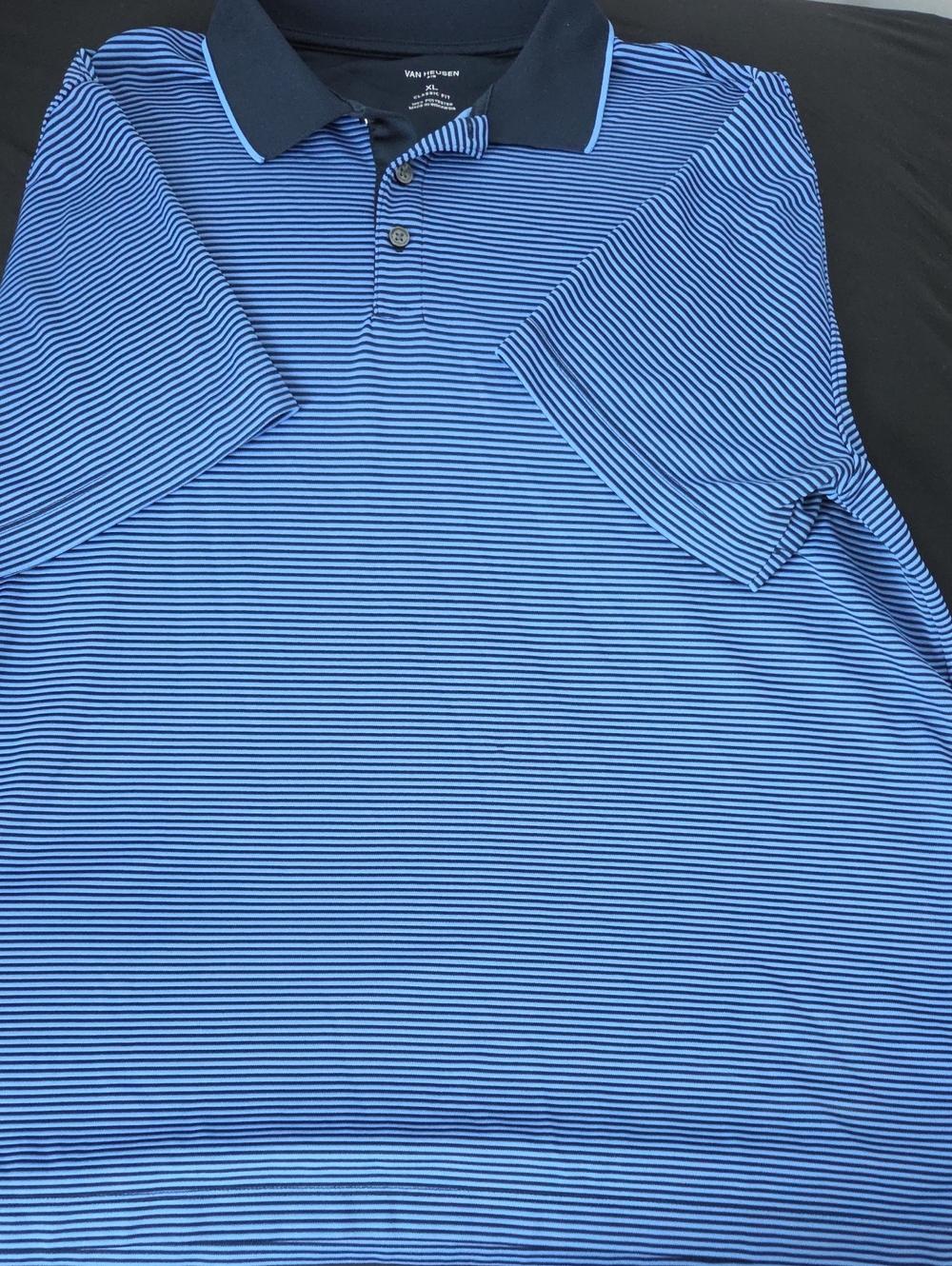 Van Heusen Men's Light Blue and Navy Thin-Stripe Polo
